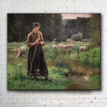 classical figures sheep girl  landscape oil paintings canvas printing printed on canvas home wall art decoration picture 2024 - buy cheap