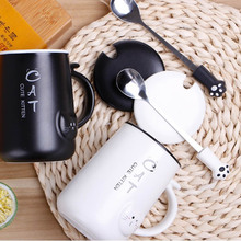 Cute Cat Cafe Coffee Mug Ceramic Drinking Cups Large Capacity with Spoon 2024 - compre barato