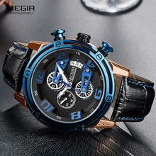 Megir Men's Sports Quartz Watches Leather Strap Chronograph Military Wristwatch Man Stop Watch Relogios Masculino 2078 Blue 2024 - buy cheap