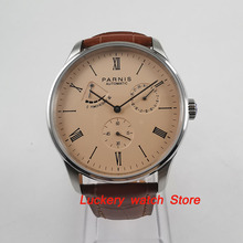 Parnis-Reloj de pulsera para hombre, pulsera de 42mm con caja plateada, fecha, reserva de energía, esfera naranja, 5ATM, ST1780, movimiento automático, watch-PA21 2024 - compra barato