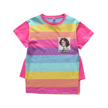 Camiseta larga de estilo escolar para adolescentes y niñas, minivestido informal a rayas de arcoíris de dibujos animados, Top de 4, 6, 8, 9, 10, 11 y 12 2024 - compra barato