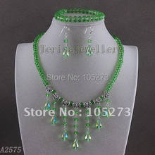 Stunning!crystal jewelry set AA 6x8mm Green crystal necklace&bracelet & earring Wedding jewelry Hot sale free shipping A2575 2024 - buy cheap