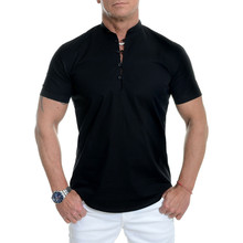 Blouse Casual solid loose button Men's Short Sleeve Shirt Smart Grandad Collar Loops Cotton White Black Blouse  May30 2024 - buy cheap
