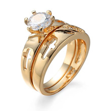 MxGxFam 2 кольца ювелирные изделия крест дизайн для женщин 18 k желтое золото цвет AAA + кубический циркон 2024 - купить недорого
