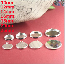 200pc Brass 10mm,12mm,14mm,16mm,18mm,20mm 25mmmSilver Plated Blank Pendant Trays Bases Cameo Cabochon Setting for Glass/Stickers 2024 - buy cheap