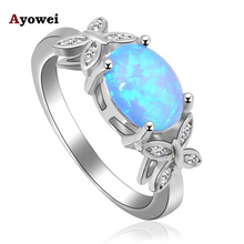 Wholesale & Retail Popular Blue Fire Opal Silver Stamped Ring USA Sz #6#7#8#9 Fashion Jewelry for Women OR656A 2024 - buy cheap