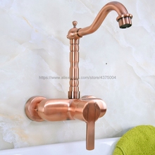 Red Copper Antique Wall Mounted Swivel Spout Bathroom Sink Faucet Single Handle Mixer Tap Wall Mounted Nnf936 2024 - buy cheap