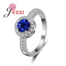 Hotsale Round Zirconia Rhinestone Ocean Blue Crystal Women Rings Fashion  Stamp  Silver Wedding Jewelry 2024 - buy cheap