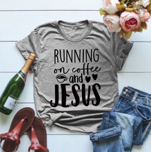 Running on Coffee and Jesus T-shirt Christian Graphic funny women gift street style aesthetic quote shirt slogan unisex tees top 2024 - buy cheap
