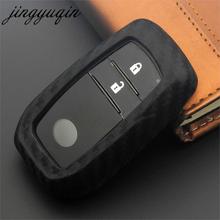 Jingyuqin carbono-silicona funda para mando a distancia de coche para Toyota CHR Land Cruiser 200 Avensis Auris Corolla 2 y 3 llavero con botones caso 2024 - compra barato