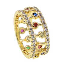 GOLD filled engagement band ring with double-layer colourful round Cz crystals for women girl 2019 new fashion jewelry gifts 2024 - buy cheap