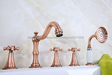 Antique Red Copper Bathroom Roman Tub Faucet Widespread 5pcs Tub Mixer Tap Deck Mounted with Hand Shower Ntf215 2024 - buy cheap