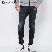 GLO-STORY European 2018 Men's Casual Mid-Waist Full Length Skinny Jeans Pencil Pants Denim Pants Male Toursers MNK-7694 2024 - buy cheap