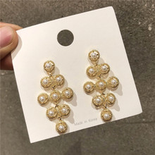 Mengjiqiao 2019 coreano nova moda temperamento simulado pérola declaração brincos para mulher bijoux longo dangle pendientes 2024 - compre barato