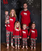 Conjunto de pijama estampado de cervo, roupas estampadas para a família, conjuntos de visual caseiro com estampa de natal 2024 - compre barato