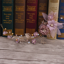 1PCS Pink Flower Pearl Headbands Crystal Wedding Hair Jewelry Accessories Zinc Alloy Leaf Women Bridal Hair Ornament 2024 - buy cheap