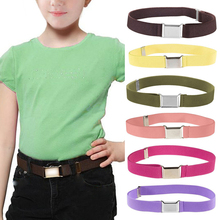 Cinturón ajustable para niños y niñas, cinturón de lona elástico hecho a mano, de Color puro, con hebillas fáciles 2024 - compra barato