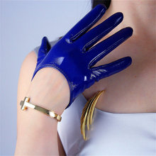 13cm Touchscreen Leather Gloves Ultra Short Style Emulation Leather PU Mirror Bright Leather Royal Blue Cobalt Blue WPU116 2024 - buy cheap