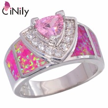 CiNily Created Pink Fire Opal Pink Zircon Cubic Zirconia Silver Plated Ring Wholesale For Women Jewelry Ring Size 5-10 JR2183 2024 - buy cheap