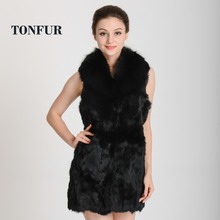 Luxury Real Rabbit Fur Vest with Natural Genuine Fox Fur Collar women winter warm vest female fashion free shipping DHP388 2024 - buy cheap