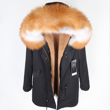 MAOMAOKONG Women's Khaki Color Large Natural Fox Fur Hooded Coat Parkas Outwear Long Detachable Lining winter jacket 2024 - buy cheap