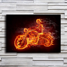 Картина из холста для гостиной, настенная живопись, 1 предмет, огненный дым, Байкерская живопись, принты для домашнего декора, скелет, мотоциклетный постер с изображением черепа, рамка 2024 - купить недорого