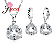 Cubic Zircon Pendant Set 925 Sterling Silver Personality Round Hollow Triangle Personality Jewelry Necklace Earrings Sets 2024 - buy cheap