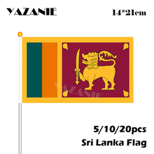 YAZANIE, 14*21 cm, 5/10/20 piezas, Bandera de Sri Lanka con ola de mano, Bandera Nacional con poste, banderas de ola, pequeña bandera nacional 2024 - compra barato