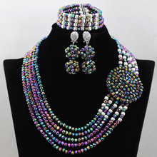 Wonderful 5 Rolls African Women Wedding Party Jewelry Sets Beads Multicolor Crystal Bridal Necklace Earrings Bracelet Set QW730 2024 - buy cheap