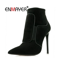 Enmeyer-Botines de tacón alto para mujer, botas cortas para invierno, puntiagudas, color negro, talla 34-40, informales, tacones finos, con cremallera, CR2045 2024 - compra barato