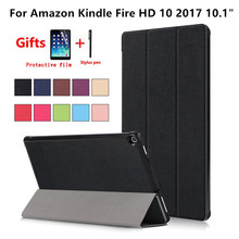 Чехол для Amazon Kindle Fire HD 10 2017, чехол для планшета Amazon HD 10 2017, 10,1 дюймов, умный флип-чехол из искусственной кожи с подставкой + стилус + пленка 2024 - купить недорого