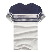 Camiseta de estilo informal para hombre, camisa de manga corta de retales a rayas, ajustada, de talla grande M-3XL 2024 - compra barato