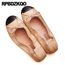 Round Toe Foldable Ballet Flats Ballerina 11 10 Women Large Size Korean Nude Yellow Shoes Custom Navy Blue Bow Roll Up Elderly 2024 - buy cheap