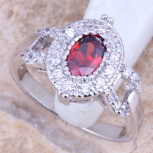 Gracious Red Garnet White CZ Silver Plated  Women's Ring Size 6 / 7 / 8 / 9 R1168 2024 - buy cheap
