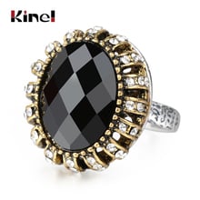 Kinel-anillo con piedra negra Vintage para mujer, joyería étnica de boda para novia, anillo dorado de cristal antiguo, regalo 2024 - compra barato