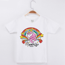 Camiseta de algodão para meninos e meninas, camiseta com estampa de arco-íris, unicórnio, meia manga, gola redonda, venda imperdível 2024 - compre barato