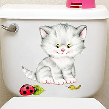 Наклейка для туалета с милыми кошками, настенные наклейки с героями мультфильмов для ванной, детской комнаты, водонепроницаемые настенные Переводные картинки, съемные обои DC8 2024 - купить недорого