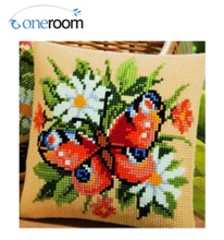 CX0012-almohada bordada de hilo floral, cojín con bordado de mariposa en punto de cruz, funda de almohada, costura artesanal 2024 - compra barato