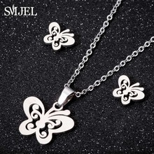 SMJEL Korean Style Stainless Steel Butterfly Pendant Necklace for Women Long Chain Animal Necklace Set kolye 2024 - buy cheap