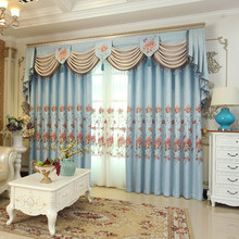 High-grade garden sky blue embroidery embroidery curtain screens living room bedroom floor window customization 2024 - buy cheap