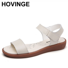 HOVINGE-Sandalias de piel auténtica para mujer, zapatos de cuña con plataforma, color Beige, para verano 2024 - compra barato