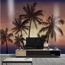 Papel de parede personalizado hd pintado à mão pôr-do-sol árvore de coco estilo mar fundo bonito decoração de parede material à prova d' água 2024 - compre barato