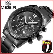 MEGIR Marca Top Men Watch Moda Cronógrafo de Quartzo Militar Relógios de Negócios de Aço Inoxidável relógio de Pulso Relogio masculino 2010 2024 - compre barato