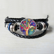 Cabochão de vidro da árvore da vidro, pulseira de couro, bracelete vintage preto para mulheres 2024 - compre barato