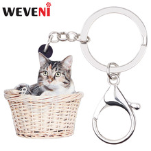 WEVENI Acrylic Basket Kitten Cat Key Chains Keychains Rings Cartoon Animal Jewelry For Women Girls Bag Car Pendant Charms Bijoux 2024 - buy cheap