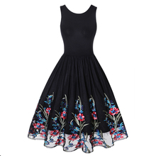 Women Vintage Floral Print A-line Party Dresses Sleeveless Elegant 2019 Summer Black Chic Retro Rockabilly Dress Female Vestidos 2024 - buy cheap