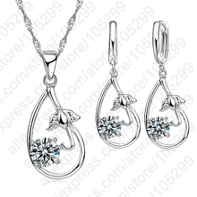 New Arrival Gift Real 925 Sterling Silver Jewelry Crystal CZ Water Drop Pendant Umbrella Woman Necklace Drop Earring Wedding Set 2024 - buy cheap