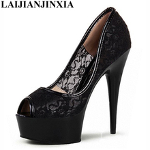 LAIJIANJINXIA-zapatos de tacón fino de 15cm para mujer, calzado sexy con plataforma de cristal, tacones altos de boda, Primavera/otoño 2024 - compra barato