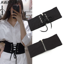 AWAYTR New Luxury Brand Designer Belt For Women Elastic Bandage Black Belt For Dress Jeans Shirt Belt Female Zipper Waistband 2024 - buy cheap