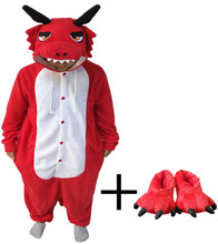 Vermelho dragão pata sapatos inverno bonito animal pijamas cosplay macacão pijamas 2024 - compre barato
